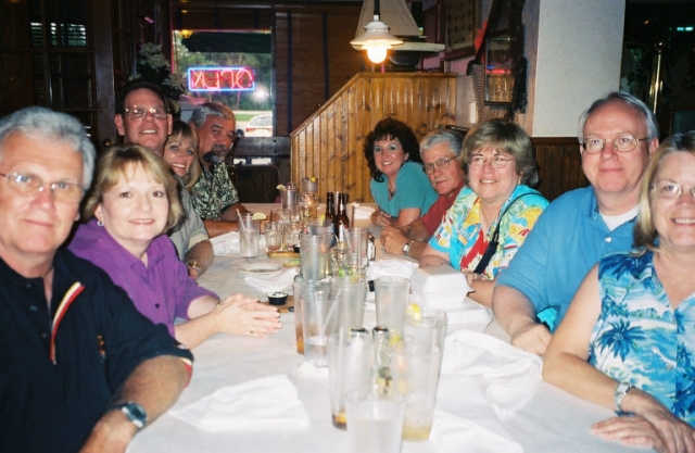 A few classmates have dinner at Salt Water Cafe in September 2003.